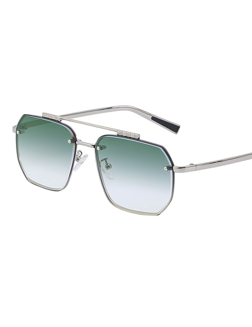 Fashion 2 Gradual Green Gray Pc Double-bridge Cut-edge Square Sunglasses