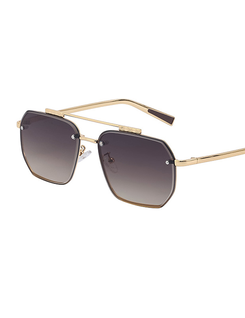 Fashion 8 Tea Ash Pc Double-bridge Cut-edge Square Sunglasses