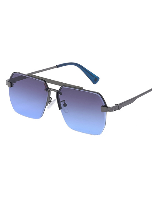 Fashion Upper Gray Lower Dark Blue Pc Double Bridge Frameless Square Large Frame Sunglasses
