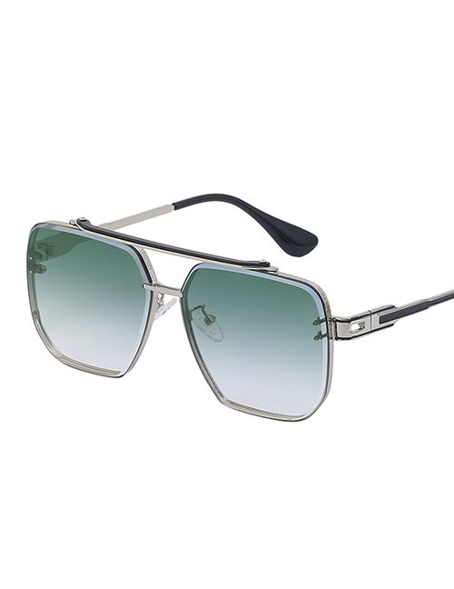 Fashion Greenish Gray Pc Double Bridge Frameless Square Large Frame Sunglasses