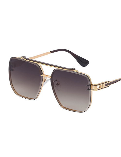 Fashion Tea Ash Pc Double Bridge Frameless Square Large Frame Sunglasses