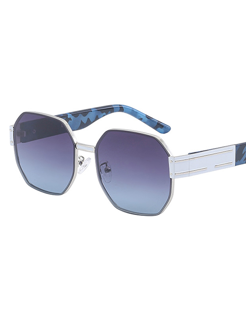 Fashion Grey Blue Pc Color Matching Polygon Large Frame Sunglasses