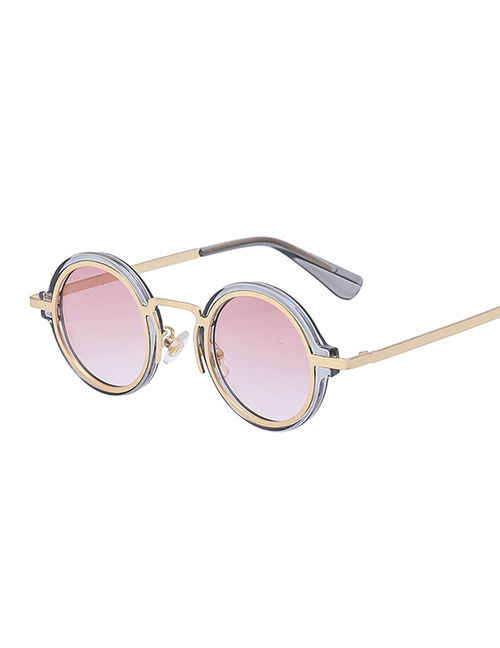 Fashion Transparent Gray Light Powder Pc Steam Round Sunglasses