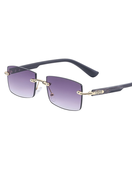 Fashion Gold Double Grey Pc Rimless Square Sunglasses