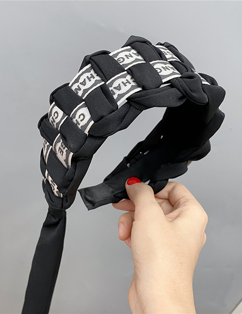 Fashion Black Long Streamer Fabric Letter Braided Wide-brimmed Headband