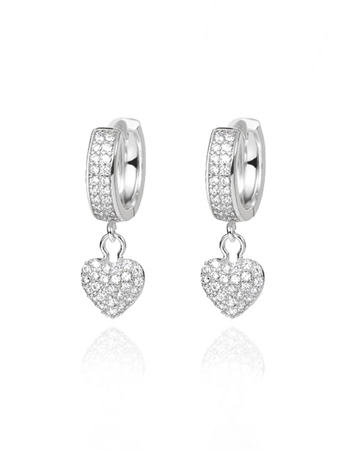 Fashion Silver Brass Inset Zirconium Heart Earrings