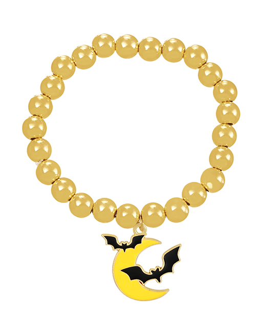Fashion Gold-13 Alloy Drip Oil Halloween Bat Crescent Beaded Resin Bracelet