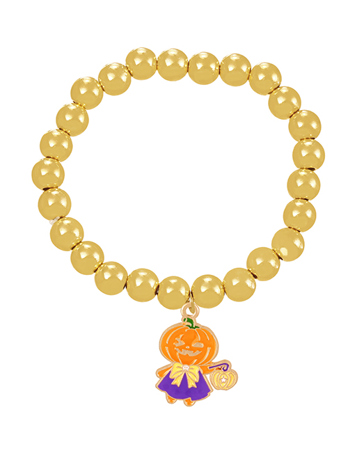 Fashion Gold-17 Alloy Drip Oil Halloween Pumpkin Imp Beaded Resin Bracelet