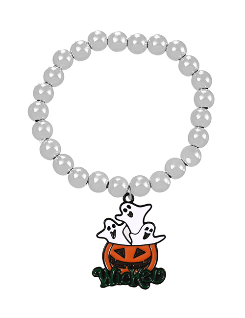Fashion Silver-6 Alloy Drip Oil Halloween Imp Pumpkin Beaded Resin Bracelet
