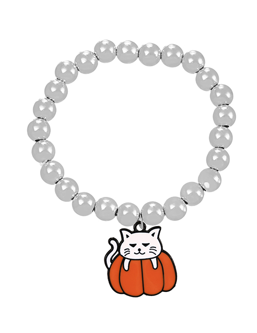 Fashion Silver-12 Alloy Drop Oil Halloween Cat Pumpkin Beaded Resin Bracelet