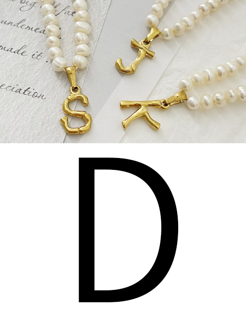 Fashion D Titanium Steel Pearl Beaded 26 Letter Necklace