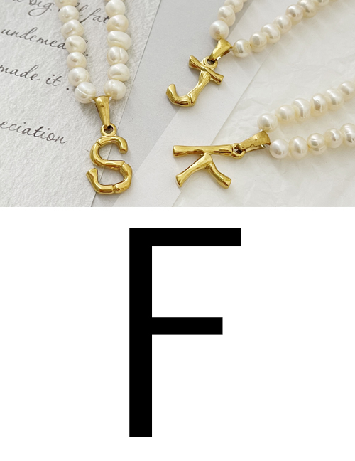 Fashion F Titanium Steel Pearl Beaded 26 Letter Necklace