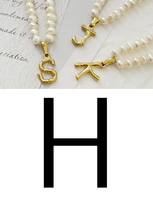Fashion H Titanium Steel Pearl Beaded 26 Letter Necklace