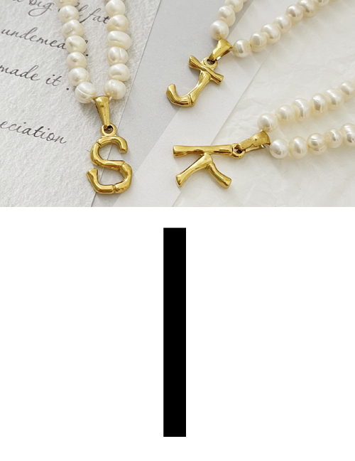 Fashion I Titanium Steel Pearl Beaded 26 Letter Necklace
