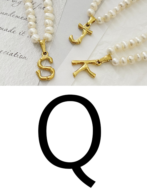 Fashion Q Titanium Steel Pearl Beaded 26 Letter Necklace