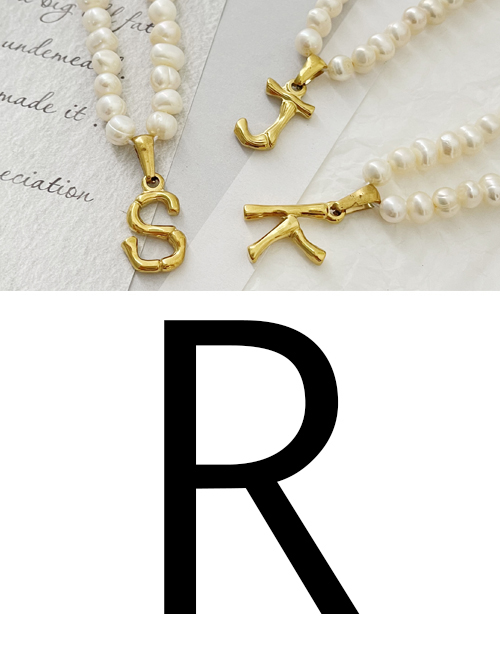 Fashion R Titanium Steel Pearl Beaded 26 Letter Necklace