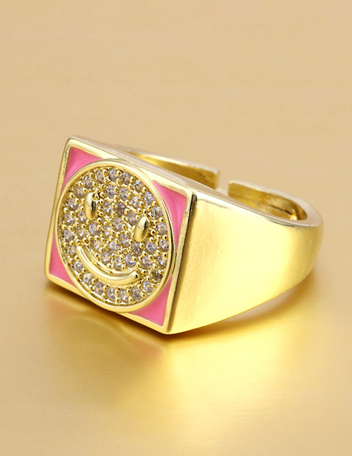 Fashion Pink Smiley Bronze Diamond Smiley Oil Drip Open Ring