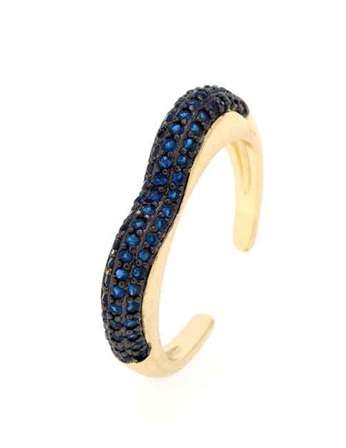 Fashion Blue Diamond Love Bronze Zirconium Geometric Open Ring