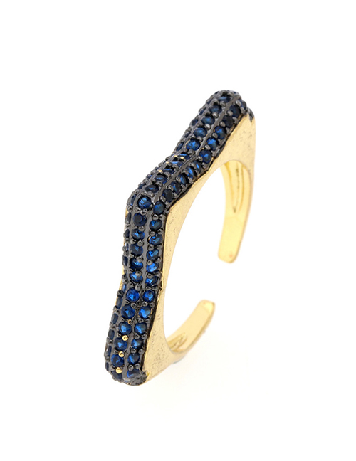 Fashion Blue Diamond Star Bronze Zirconium Geometric Open Ring
