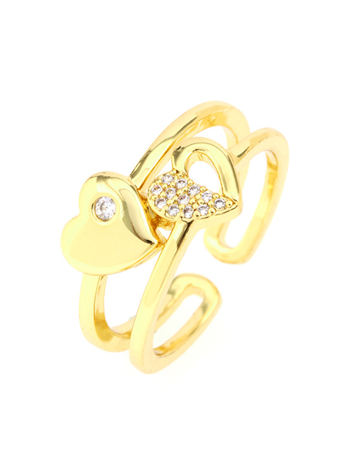 Fashion 2# Bronze Zirconium Heart Cutout Double Open Ring