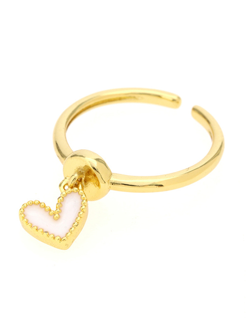 Fashion White Heart Copper Drip Oil Heart Open Ring