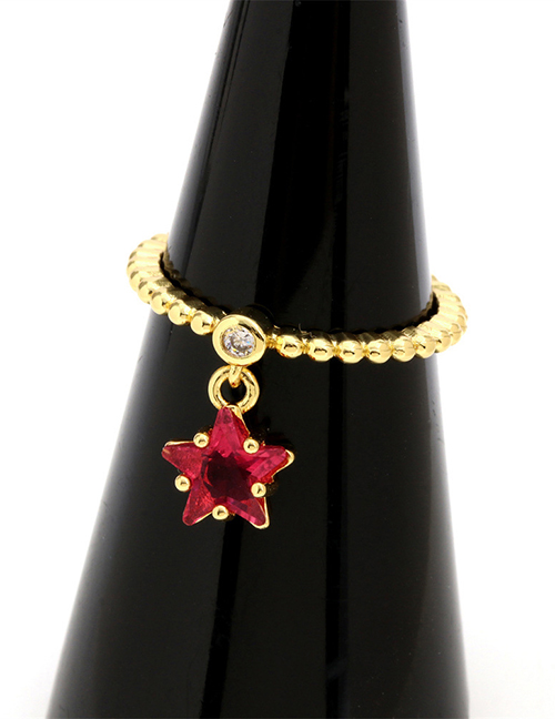 Fashion Rose Star Brass Gold Plated Beaded Diamond Pentagram Open Ring