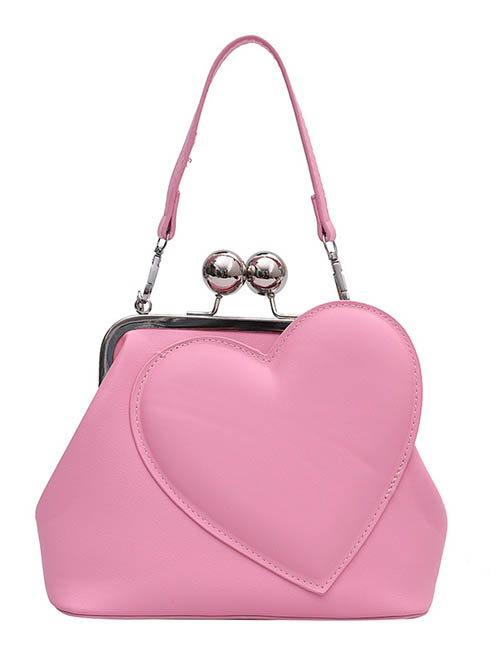 Fashion Pink Pu Heart Irregular Clip Buckle Bag