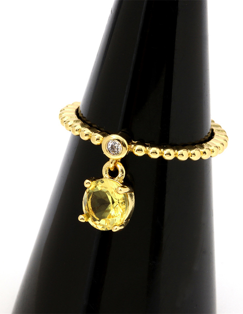 Fashion Yellow Zirconium Round Brass Gold Plated Beaded Round Zirconium Open Ring