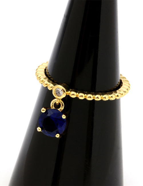 Fashion Blue Zirconium Round Brass Gold Plated Beaded Round Zirconium Open Ring