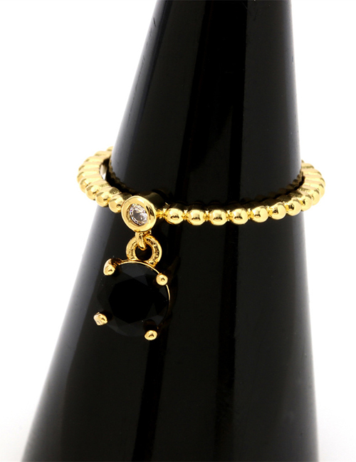 Fashion Black Zirconium Round Brass Gold Plated Beaded Round Zirconium Open Ring