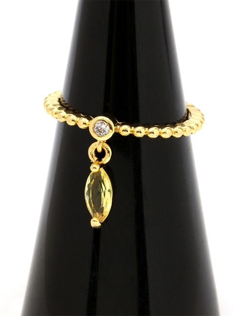 Fashion Yellow Zirconium Horse Eye Brass Gold Plated Beaded Marquise Zirconium Open Ring