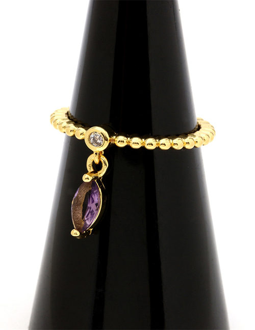 Fashion Purple Zirconium Horse Eye Brass Gold Plated Beaded Marquise Zirconium Open Ring