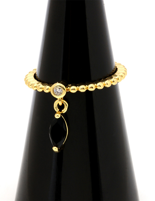 Fashion Black Zirconium Horse Eye Brass Gold Plated Beaded Marquise Zirconium Open Ring