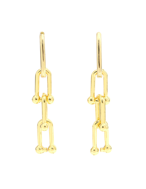 Fashion Gold Pure Copper U-shaped Horseshoe Buckle Chain Earrings