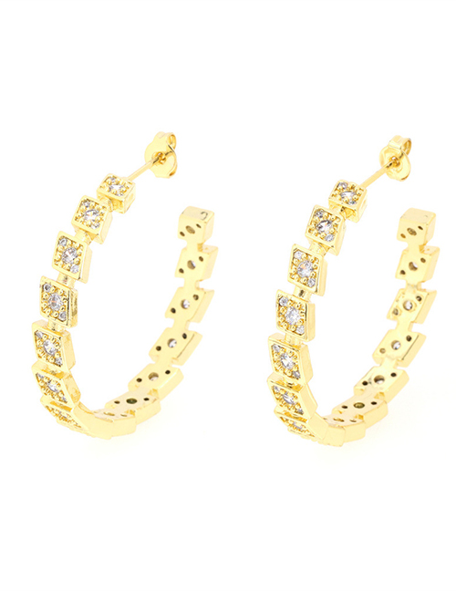 Fashion Gold Brass-set Zirconium Diamond C-shaped Earrings