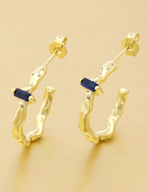 Fashion Blue Zirconium Metal Geometric Irregular C-shaped Earrings