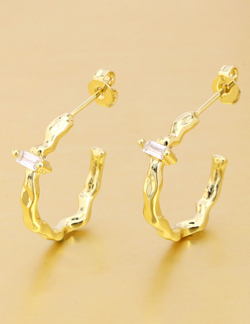 Fashion White Zirconium Metal Geometric Irregular C-shaped Earrings