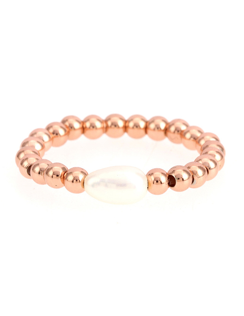 Fashion Rose Gold Pearl Gold Plated Copper Beaded Ring