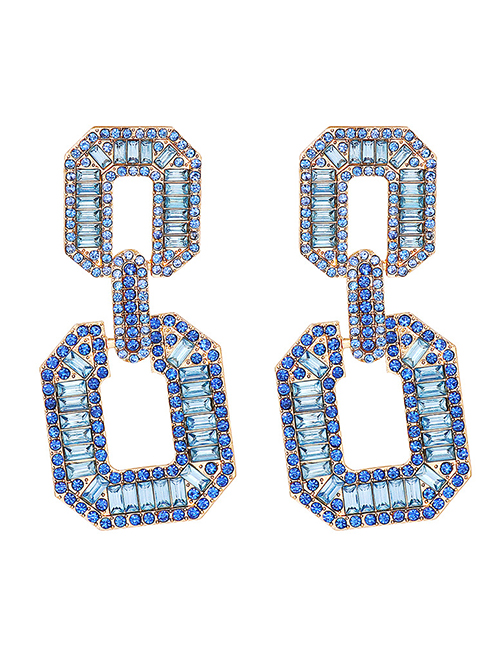 Fashion Blue Alloy Diamond Geometric Square Stud Earrings
