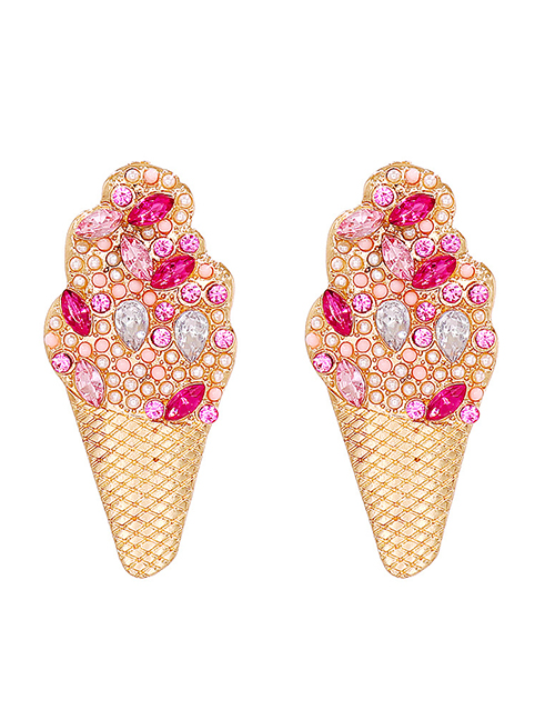 Fashion Pink Alloy Diamond Ice Cream Stud Earrings