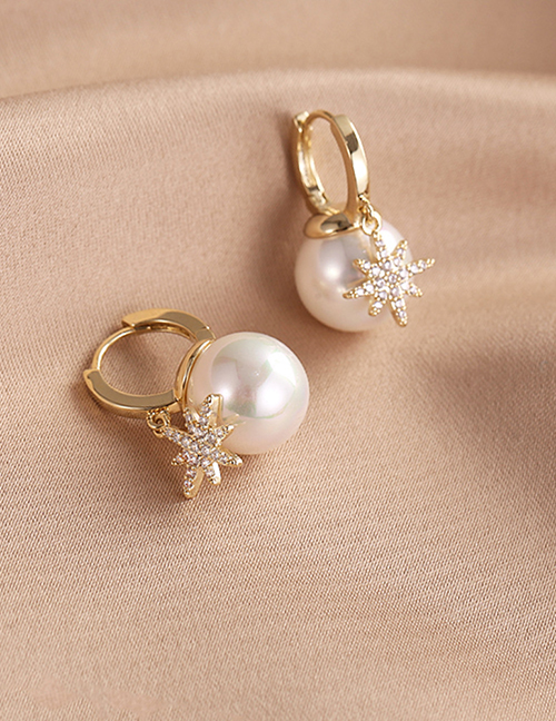 Fashion Gold Brass Diamond Star Pearl Earrings