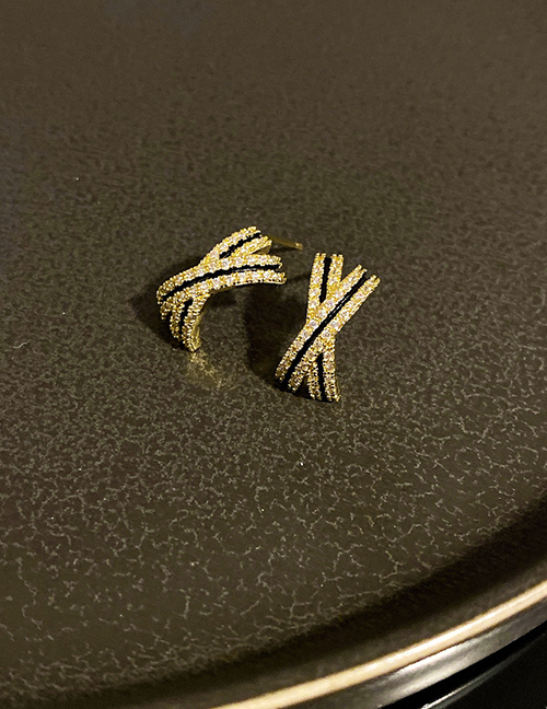 Fashion Gold Brass Diamond Cross Stud Earrings