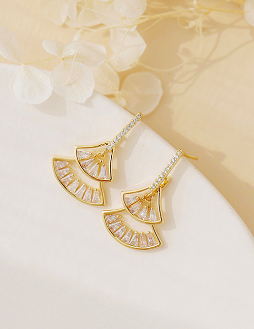 Fashion Gold Copper Diamond Ginkgo Leaf Stud Earrings