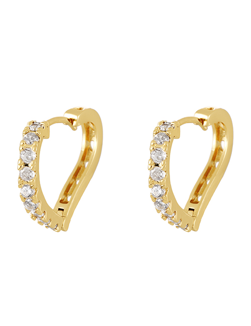 Fashion Gold Copper Set Zircon Heart Stud Earrings