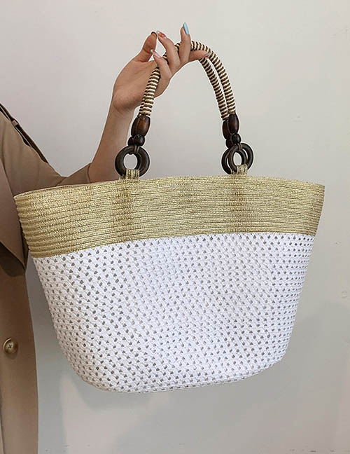 Fashion Paragraph Two Straw Large Capacity Tote