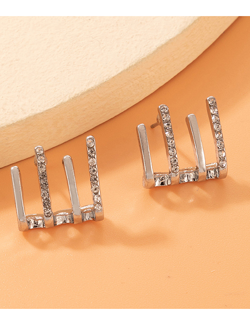Fashion Silver Alloy Diamond Geometric Stud Earrings