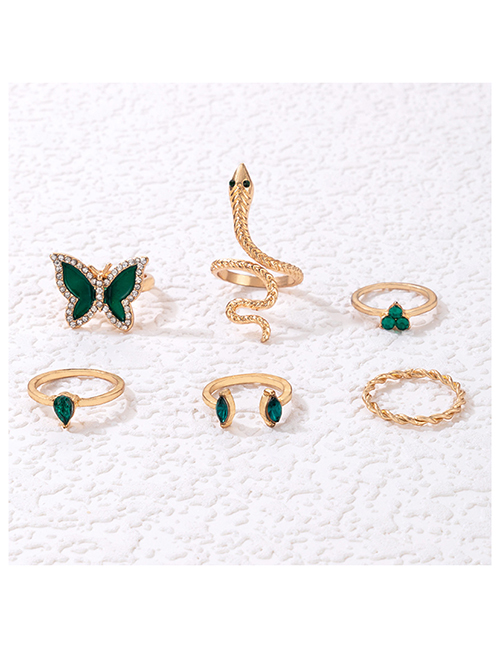 Fashion Gold Alloy Diamond Butterfly Snake Drop Ring Set