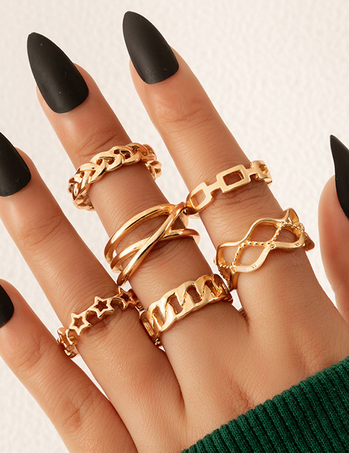 Fashion 5# Alloy Geometric Cutout Chain Pentagram Ring Set