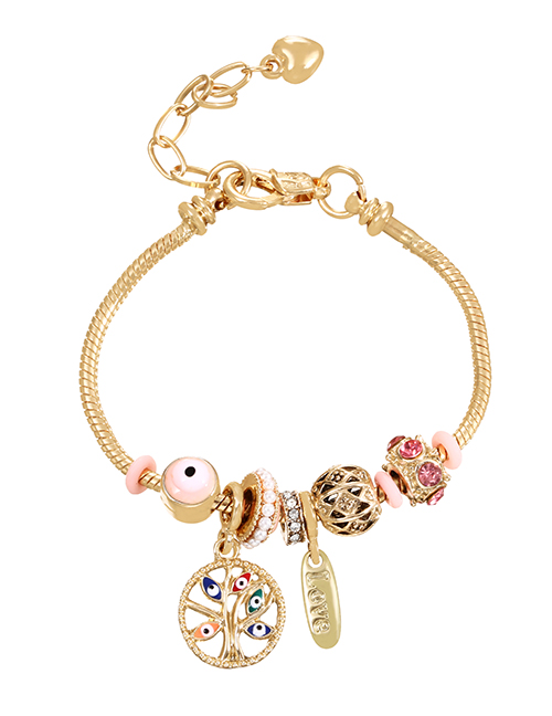 Fashion Pink Alloy Diamond Drop Oil Eye Tree Of Life Multi-element Bracelet