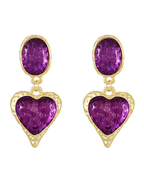 Fashion Purple Alloy Resin Heart Stud Earrings